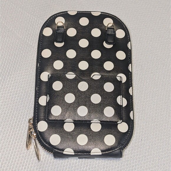 Monarque Black and White Polka Dot Crossbody Bag Clutch Durable Zip Closure - Picture 2 of 9